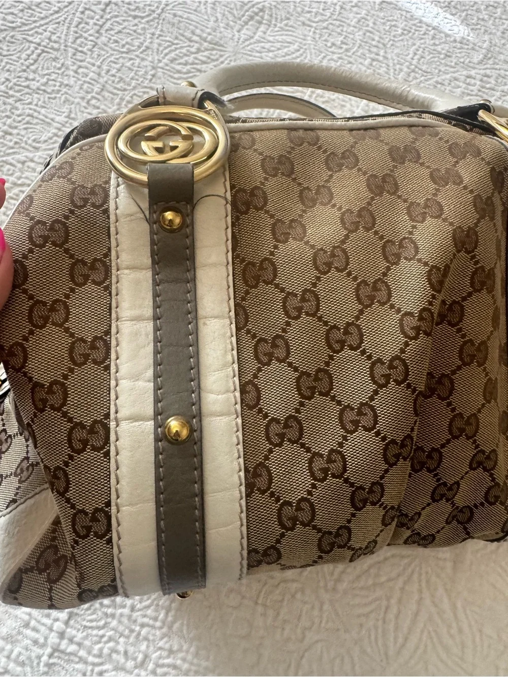 Vintage 2004 Gucci Brown GG Canvas Satchel with Gold Hardware